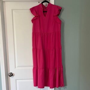 Women's Pink Tiered Ruffle Sleeve Dress